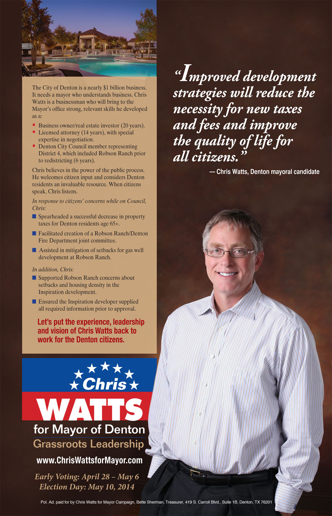 Chris Watts For Mayor of Denton, Political Campaign