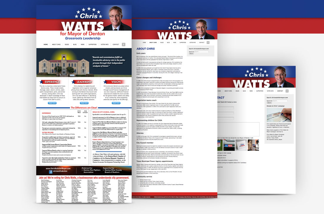 Chris Watts For Mayor of Denton, Political Campaign, Website Design