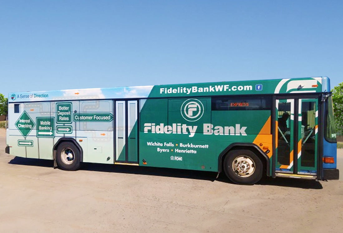 Fidelity Bank, Texas, Bus Wrap Design