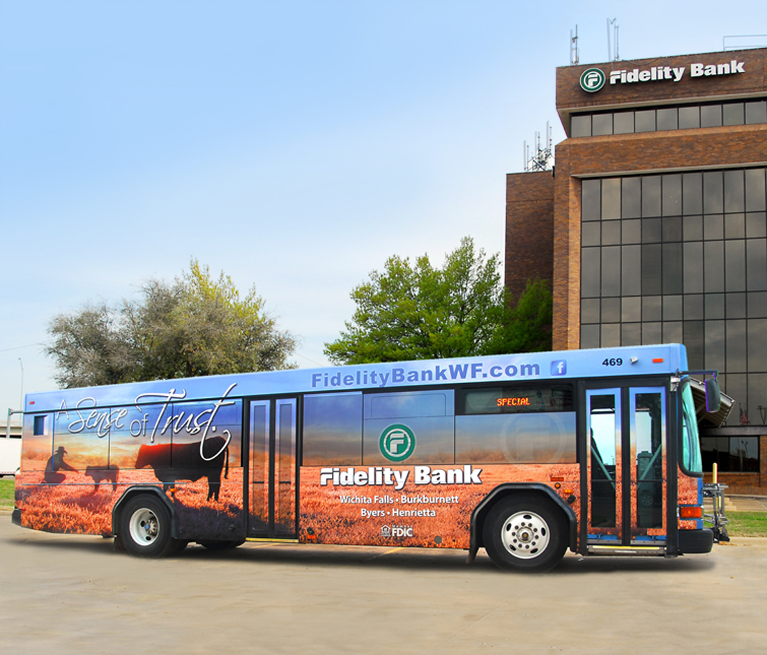 Fidelity Bank Texas Pop-Up Bus Wrap Design